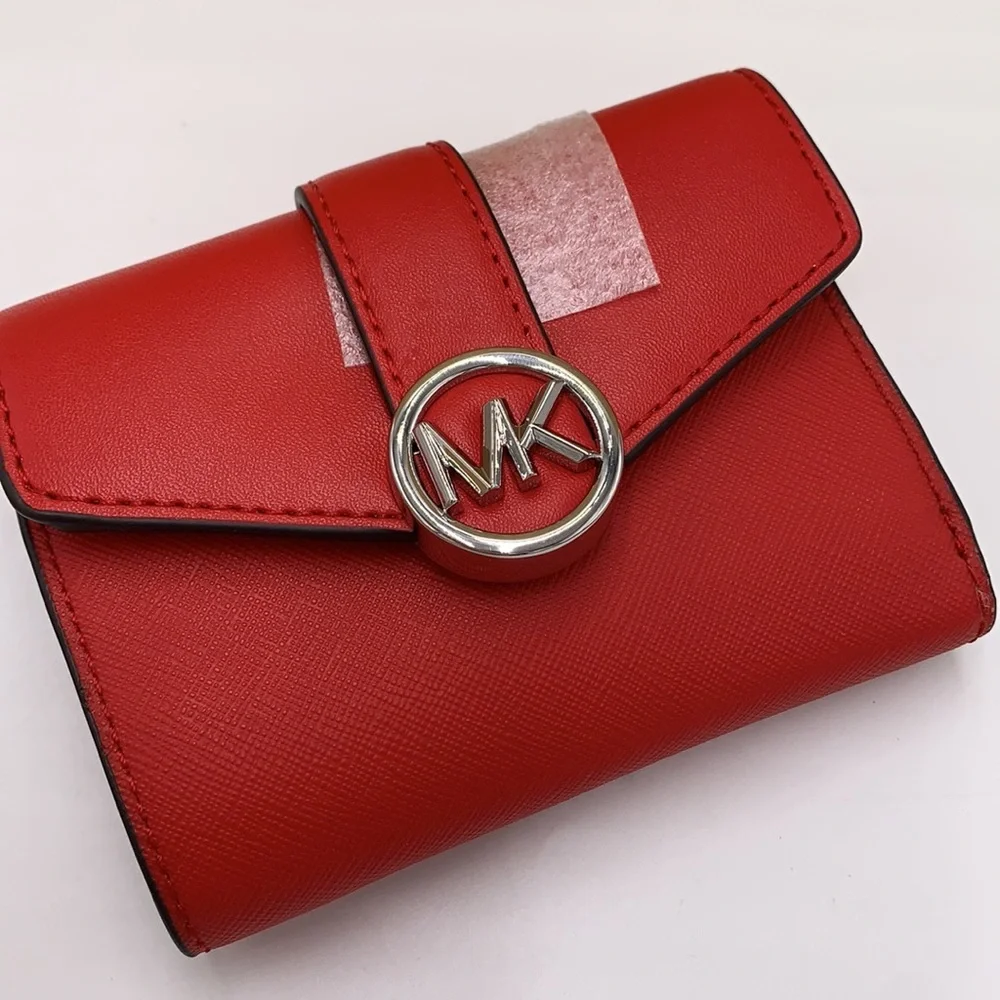 MICHAEL KORS Carmen Medium Faux Leather Wallet BRIGHT RED COLOR